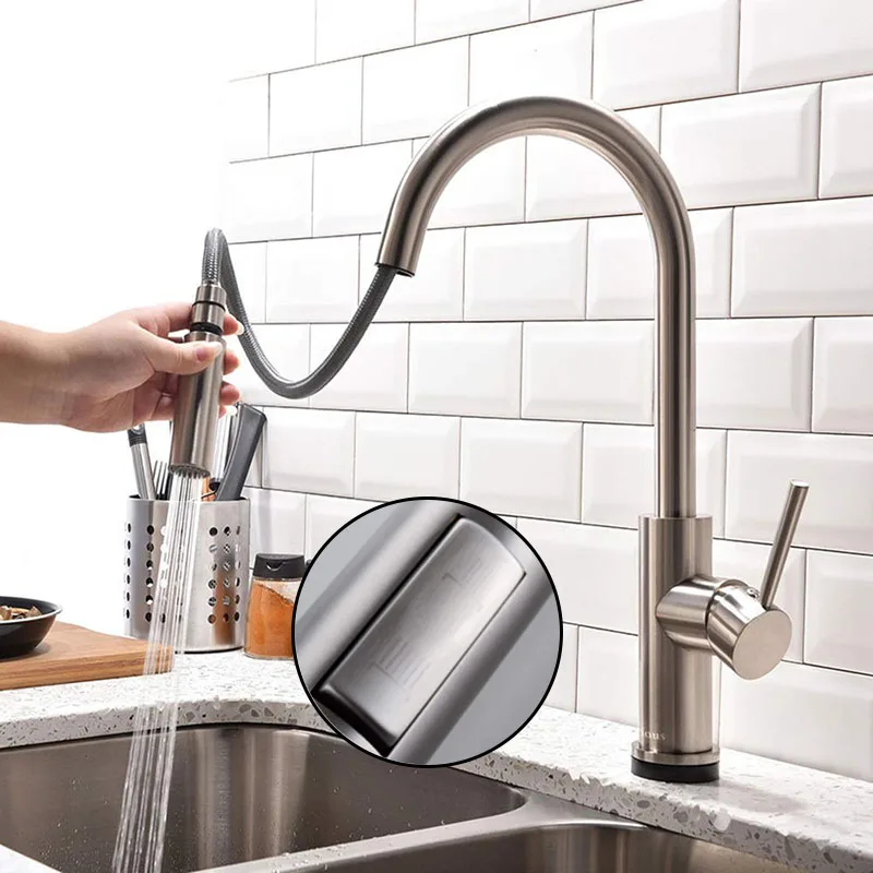 Touch Kitchen Faucet Senducs Pull Down Brushed Sensor Kitchen Mixer Tap Quality 304 Stainless Steel Touch Kitchen Sink Faucets