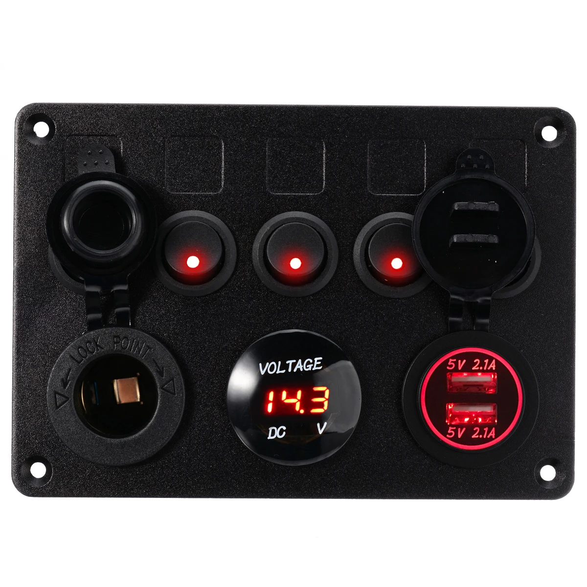  5 Gang Boat Switch Panel 12V Dual USB Socket 4.2A disyuntor interruptor de palanca Control LED volt
