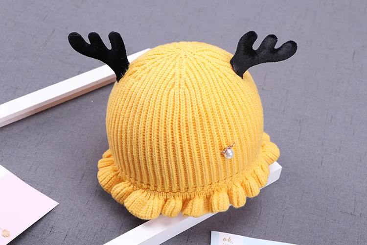 Hylidge Knit шляпа оленя новорожденных жемчужные зимние шапки для девочек рога детские шапки 3 6 месяцев новорожденные фотографии реквизит шапки для мальчиков