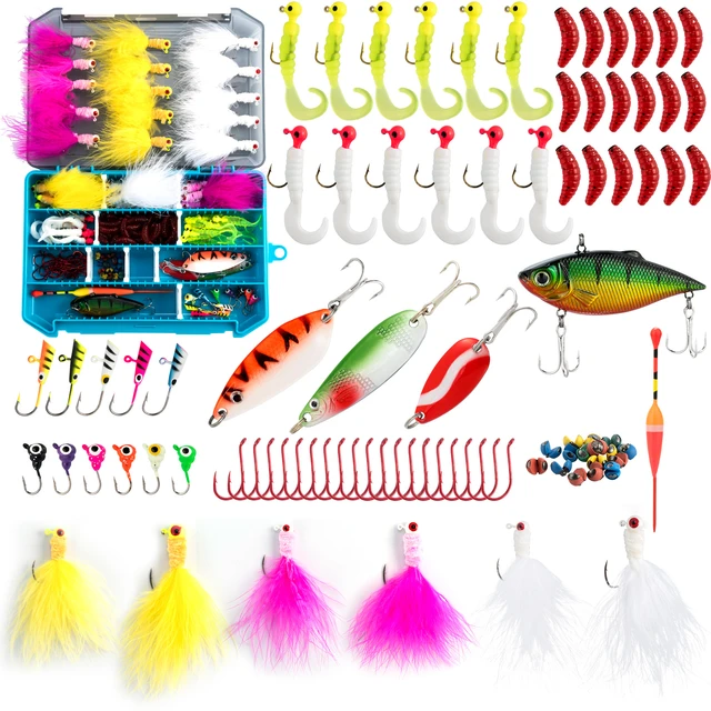 132pcs Ice Fishing Lure Kit Marabou Jig Spoon Jigging Soft Lure Weight  Sinker Worm Float Wobblers Pike Perch Panfish Walleye - AliExpress