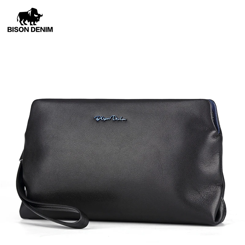 BISON DENIM мужской клатч натуральная кожа Длинный кошелек брендовый Воловья