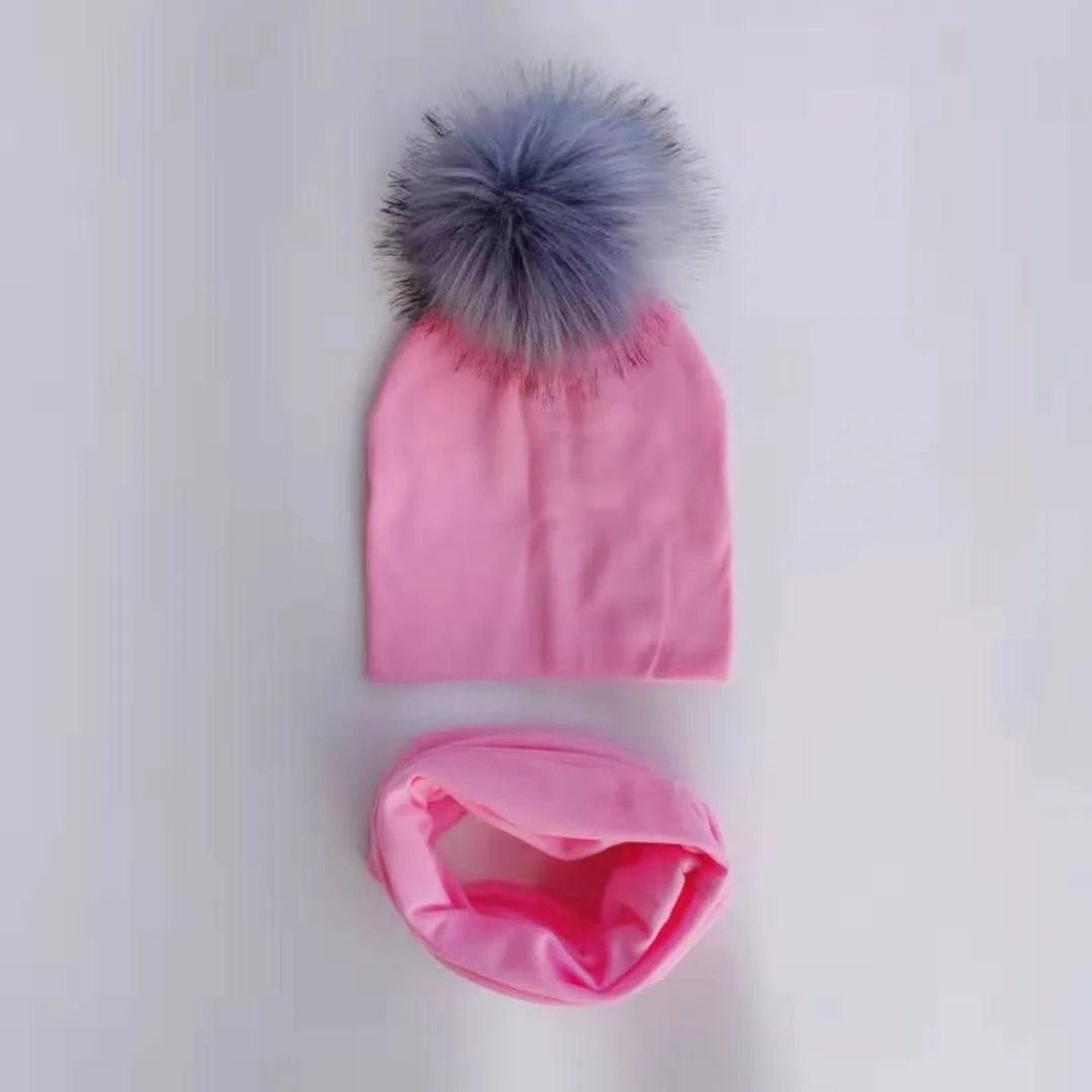 11 pink Детская шапка с помпонами, осенне-зимние детские шапки для девочек и мальчиков, детская шапочка, шапка с воротником, шарф, комплект, детская шапка, реквизит для фотосессии - Цвет: 11 pink