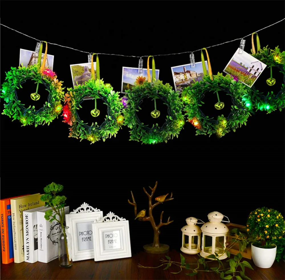 6 Wreaths Solar Christmas Lights Outdoor Garden Lights with Jingle Bells 8 Modes Waterproof Fairy decoration for Party,Holiday