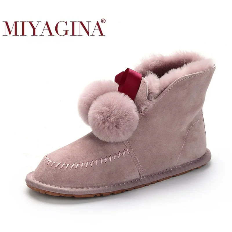Top Quality Women Snow Boots Genuine Leather Natural Fur Winter Boots Women's Fashion Ankle Boots Women Shoes Wool Warm Boots