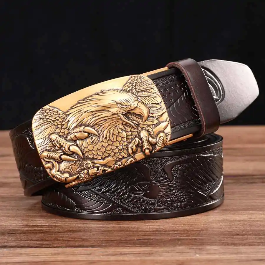 Men's Leather Belts for Men Genuine Ratchet Belt Automatic Buckle Wide:35mm | Аксессуары для одежды