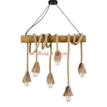 Американский бамбуковый пеньковый верёвочный подвесной светильник s креативный ресторанный декоративный светильник Ретро барный стол садовый бамбуковый светильник