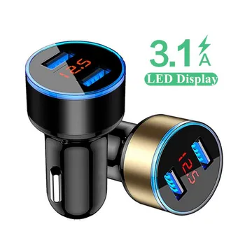 

Mini Dual USB Car Charger 3.1A LED Display Mobile Phone Fast Charging Charger Adapter Universal For Iphone Huawei Car-Charger