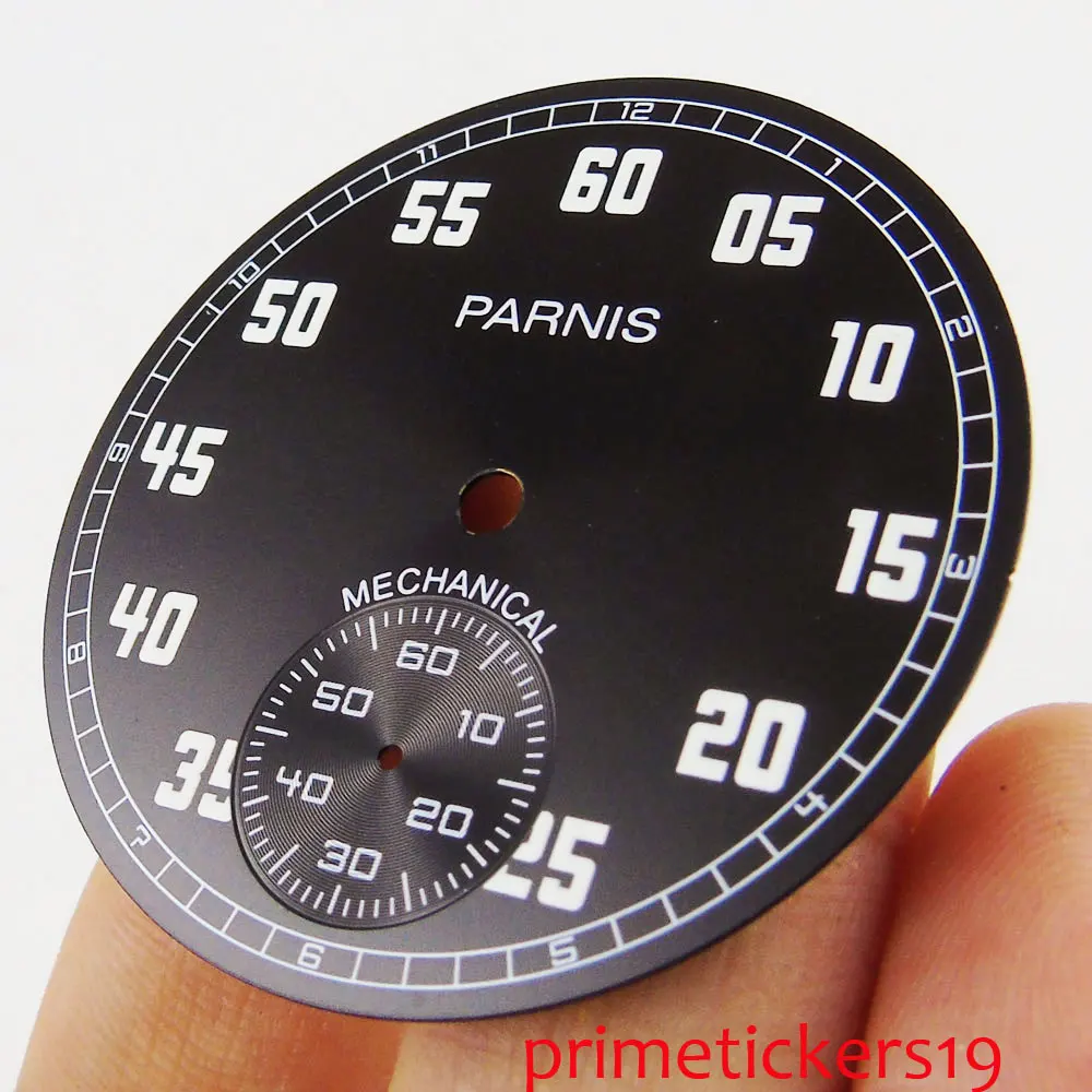 38,9 мм, Parnis, черный циферблат, белые цифры, подходят для 6498, с ручным заводом, мужские часы с циферблатом