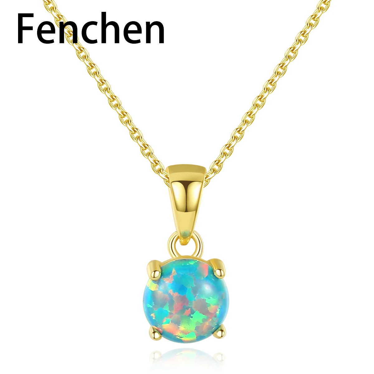 

Fenchen Pure Sterling Silver 925 Pendant Necklaces for Women Colorful Round Fire Opal Exquisite Jewellery Christma Gifts AN129