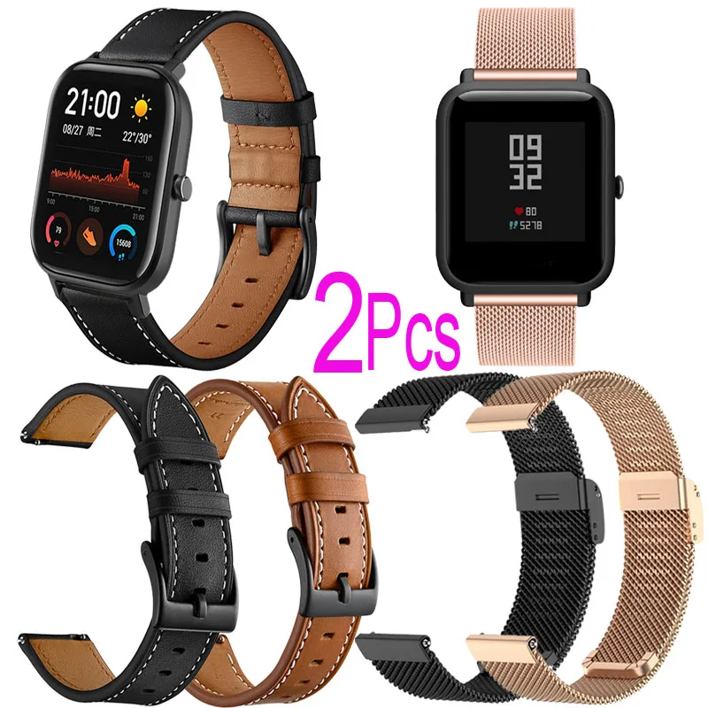 Браслет Для Xiaomi Amazfit GTS 2 Mini/2e Bip U Pro S GTR Haylou Solar LS02/LS05S металлический кожаный ремешок