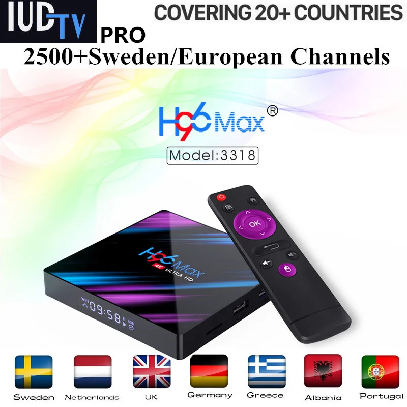 

2G 16G RK3318 H96 MAX Android 9.0 Smart TV Box with 12 Months Spain Sweden IPTV Subscription Spanish Arabic Netherlands Live TV