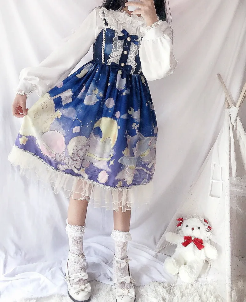 Cosplay&ware Lolita Dress Sweet Cute Japanese Kawaii Girls Princess Maid Vintage Gothic Printed Patterns Lace Pink Summer Skirt -Zentai shop online Hc3d92904157b40678b7f47660f91ee199.jpg