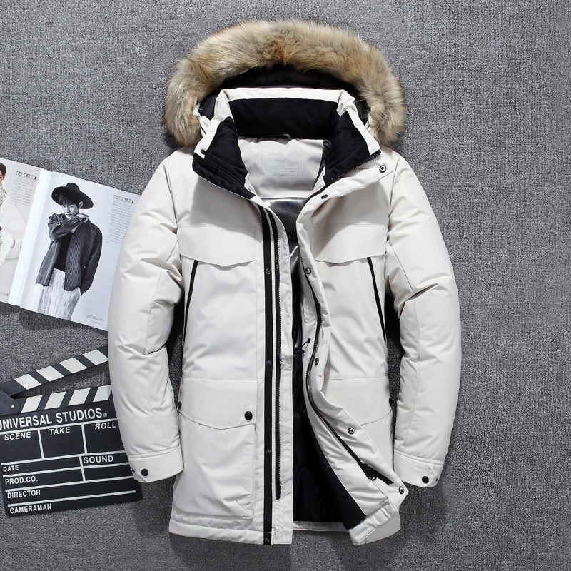 Asesмая брендовая одежда мужская пуховая куртка мужское зимнее пальто меховая парка с капюшоном утепленный теплый спортивный костюм для бега трусцой белая верхняя одежда
