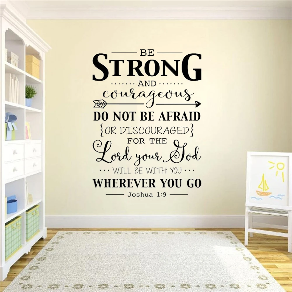 Autocollant De Citations De La Bible Force Et Courage Stickers De Decoration Murale Chretienne Stickers 1 9 Pour Chambre D Enfant Aliexpress