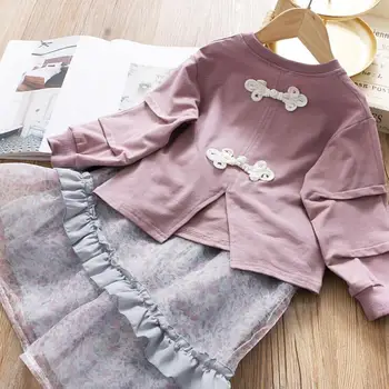 

Spring girls' Sets 2020 New Arrival Casual Long Sleeve Blouse Printed mesh skirt Children's Sets Size 100-140cm