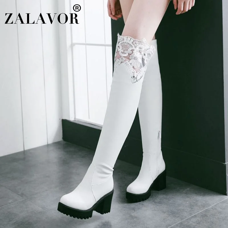 ZALAVOR/женские Сапоги выше колена модные зимние сапоги на платформе цвет черный