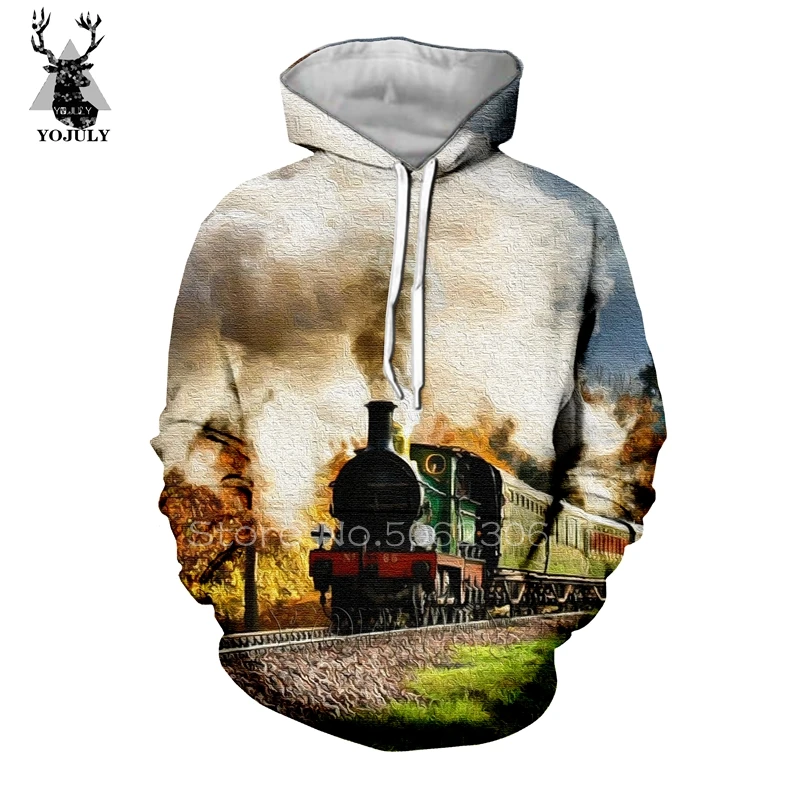 

Steam engine sweatshirt fashion funny men's hoodies 3D print Anime train hoody O-neck Long sleeve streetwear top Pullover unisex