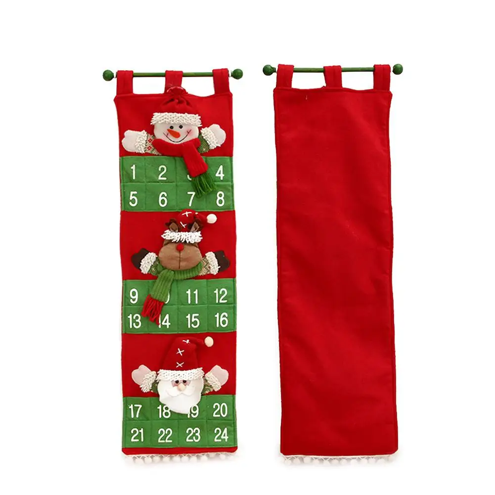 Рождественский календарь из матовой шерсти, 24 дня, календарь обратного отсчета, красный календарь Санта Клауса, рождественские украшения для дома