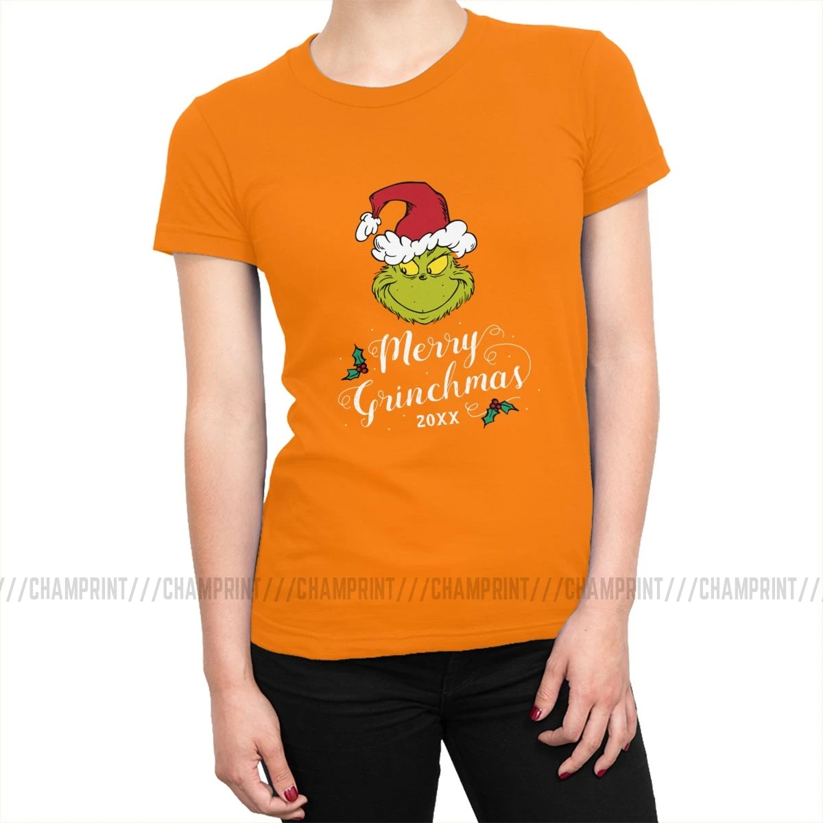 Женские футболки с надписью «Dr. Seuss Merry Grinchmas», футболка с рождественским фильмом «How the Grinch Stole», футболка Ulzzang, топ в стиле панк, женская одежда - Цвет: Оранжевый
