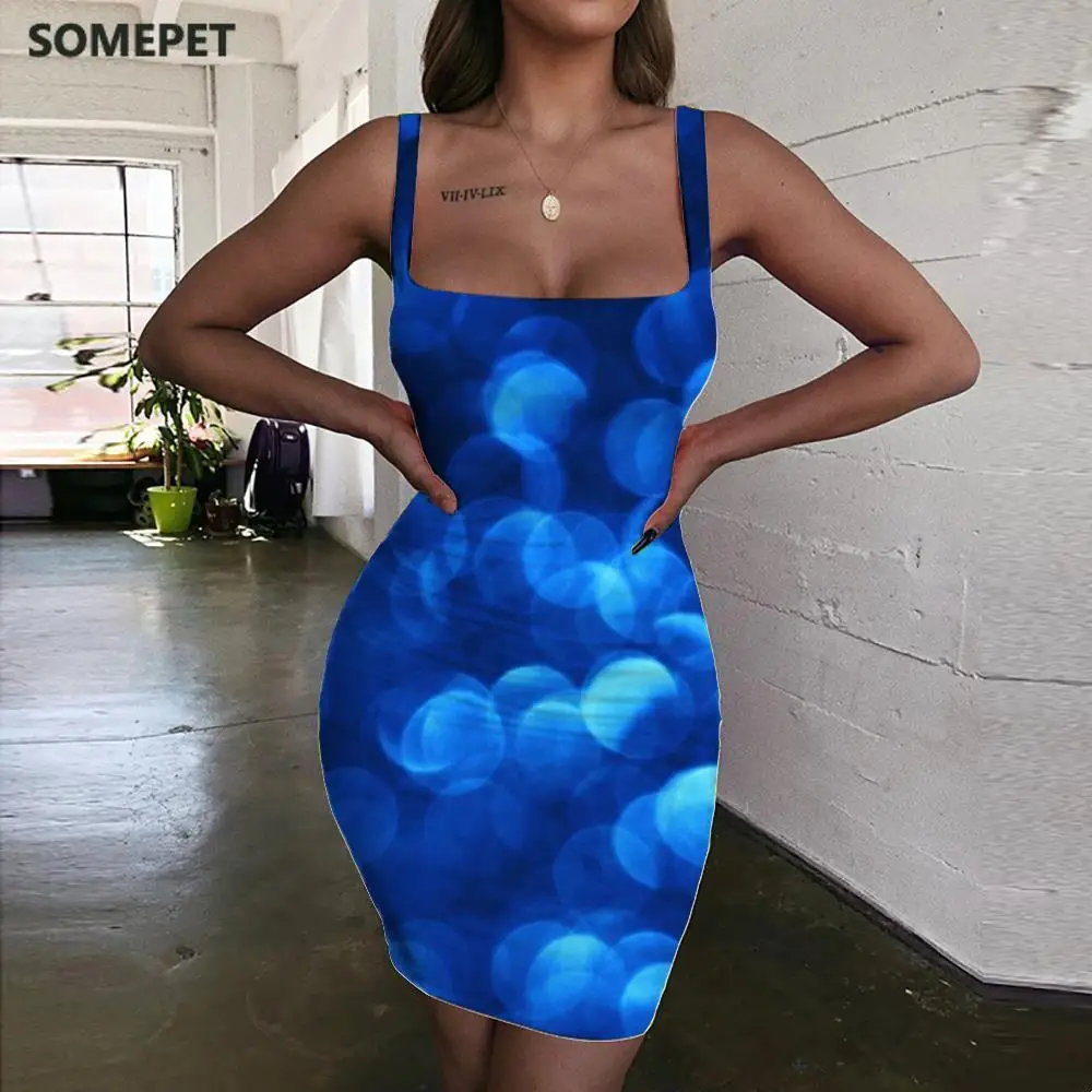 

SOMEPET Psychedelic Dresses Women Dots Ladies Dresses Blue Bodycon Dress Graphics Vestido Sexy Womens Clothing Club New