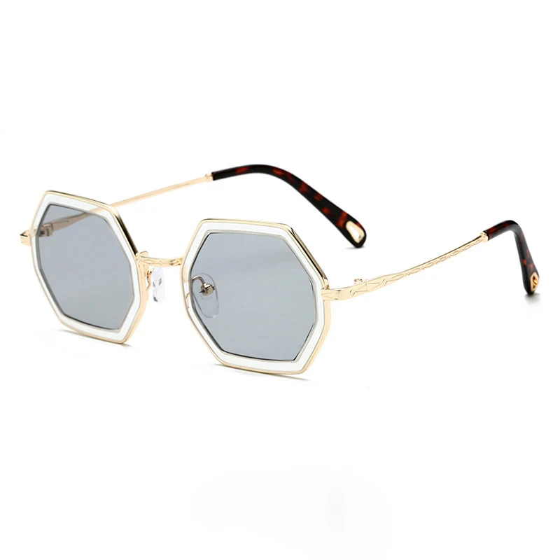 C2 Gold Gray Сексуальные шестигранные Солнцезащитные очки женские классические брендовые плоские розовые линзы солнцезащитные очки Мужские Женские ретро маленькие металлические рамки квадратные очки UV400 - Цвет линз: C2 Gold Gray