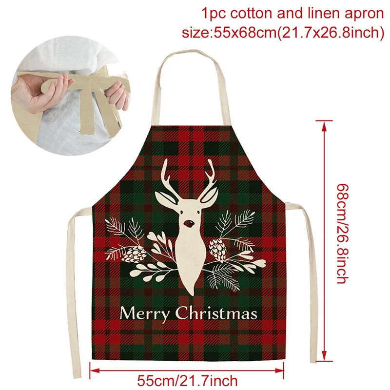 Christmas Apron Merry Christmas Lattice Printed Sleeveless Cotton Linen Aprons for Men Women Home Cleaning Tools