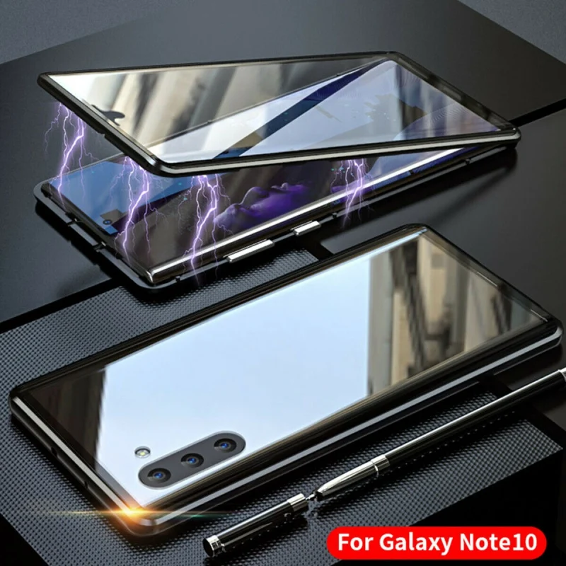 Для samsung Galaxy Note 10 Plus Магнитный поглощающий Передний+ задний стеклянный противоударный пылезащитный чехол