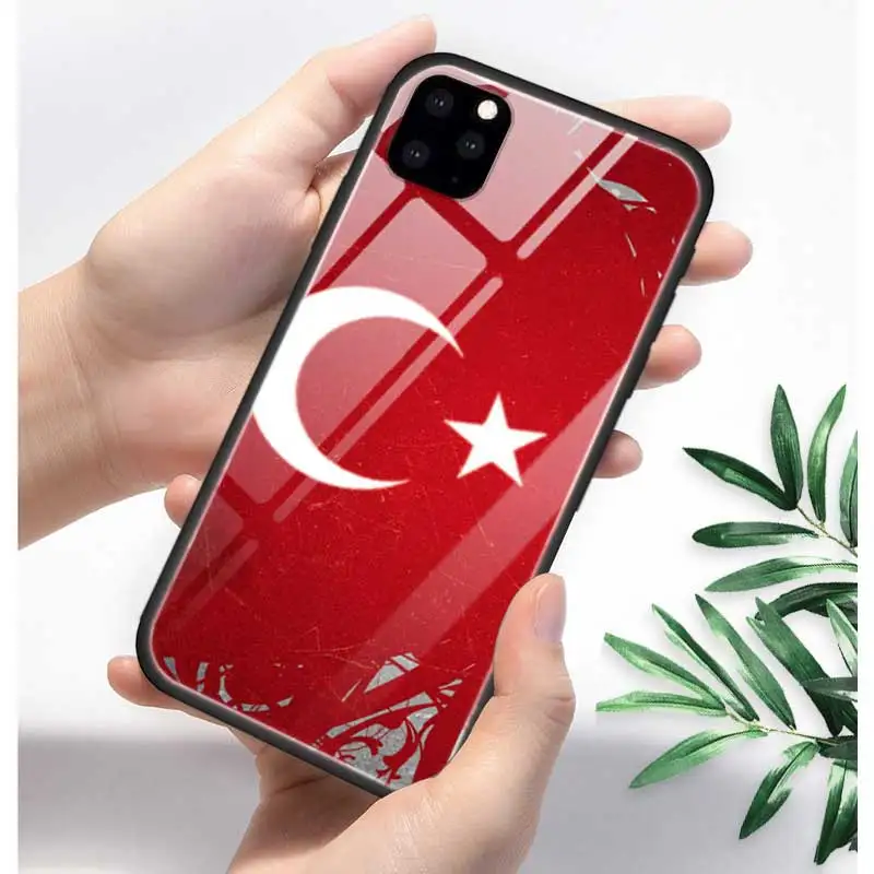 T10 Турция турецкий чехол с флагом для Apple iphone 11 Pro XR XS Max X 7 8 6 6S Plus закаленное стекло+ черный силиконовый чехол для телефона Coque Sac - Цвет: T10