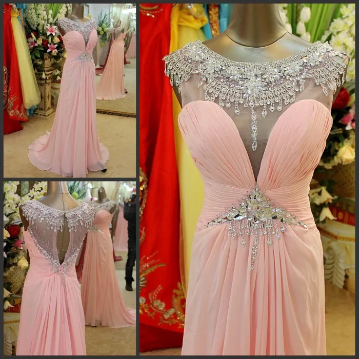 

long arabic gowns real photo luxury crystal formal bead pink sexy chiffon yellow party prom Graduation Bespoke Occasion Dresses
