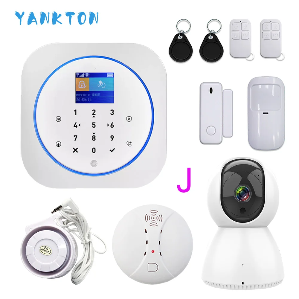 YK-019-G12-C23-J-WH Tuya Smart 433 МГц GSM& 3g& 4G беспроводная wifi сигнализация Охранная и охранная домашняя сигнализация с детектором дыма и ip-камерой - Цвет: YK-019-G12-C23-J-WH