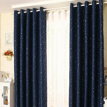 

Shiny Silver Stars Blackout Curtains for Kids Child Bedroom Korean Style Window Voile Tulle Curtains For Living Room