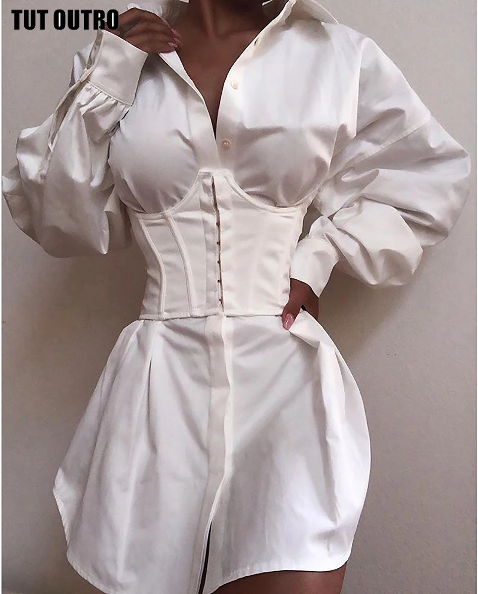 Abito elegante camicia bianca abito da donna con lacci TShirt Mini abiti  corti autunnali Streetwear abbigliamento invernale donna|Dresses| -  AliExpress