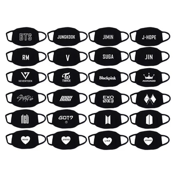 

Kpop Bangtan Boys Cotton Dustproof Mouth Face Mask TWICE NCT BLACKPINK EXO GOT7 Members Name Letters Black Masks for Unisex