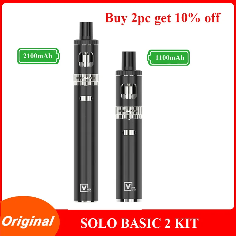 

ClearanceElectronic cigarette Solo Basic 2 with 1100mAh/2100mAh built in battery Mini Vape Pen 2.0ml tank vape Starter kit