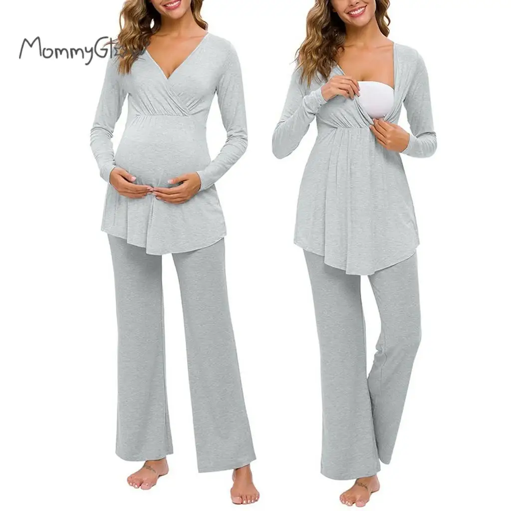 T-Shirt Pajamas-Set Breastfeeding-Homewear Maternity-Nightwear Pregnancy-Nursing Women