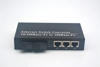 

100Mbps Ethernet Switch Converter 10/100Base-Tx to 100Base-Fx 2*SC 3*RJ45 single mode 20KM