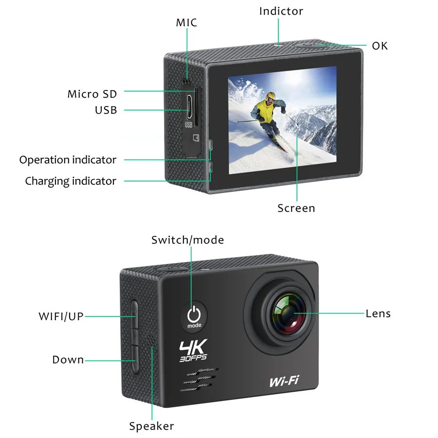 4K камера s HD 1080P спортивная 2 0 &quotWifi Экшн Водонепроницаемая для дайвинга на шлем