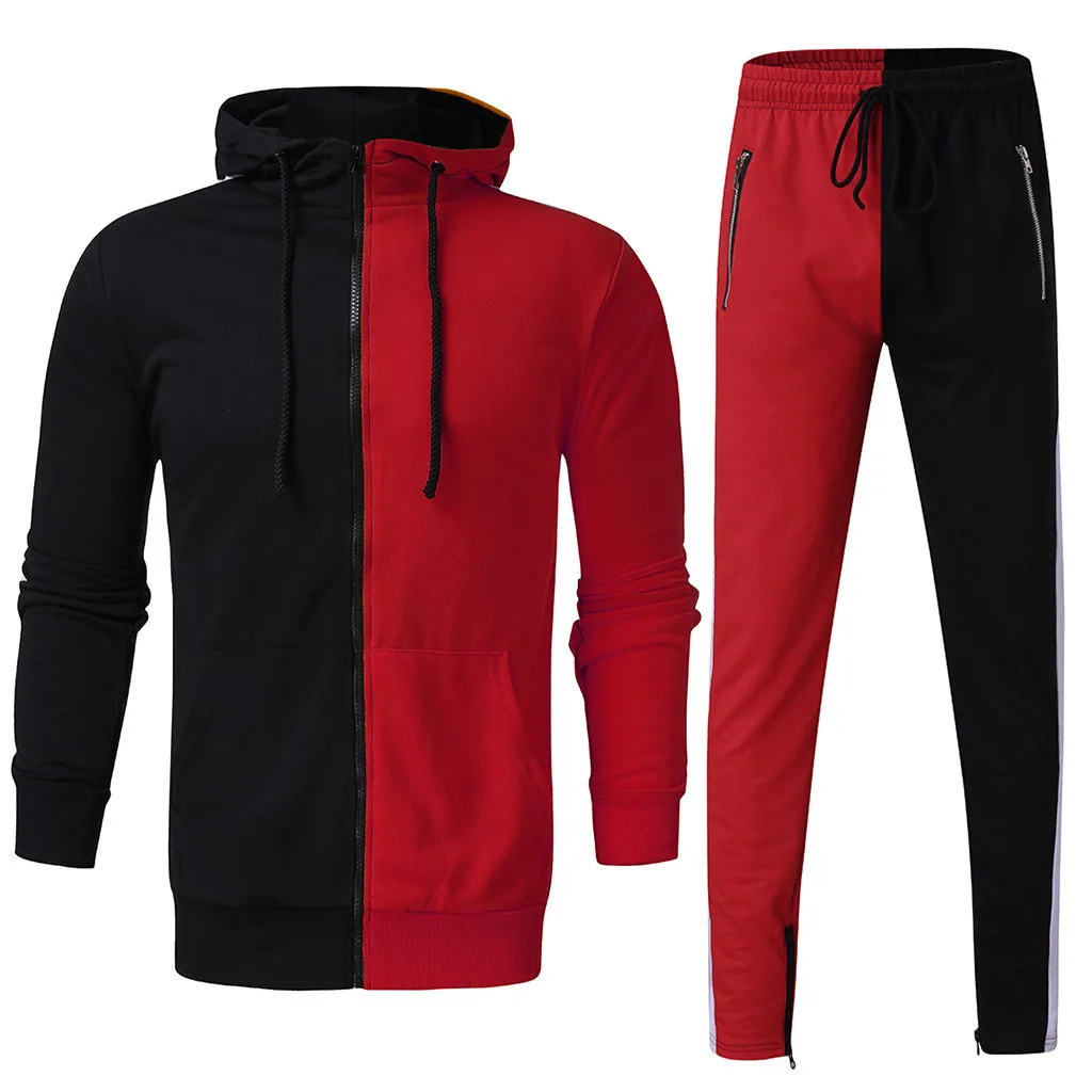 Men's Autumn tracksuit Patchwork Zipper Sweatshirt Top Pants Sets Sports Suit Tracksuit survetement homme ropa hombre