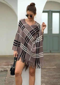 

ladies sweaters winter clothes women Fringe Cape Cape diagonal stripe Pullover V-neck women's striped shirt long sweater