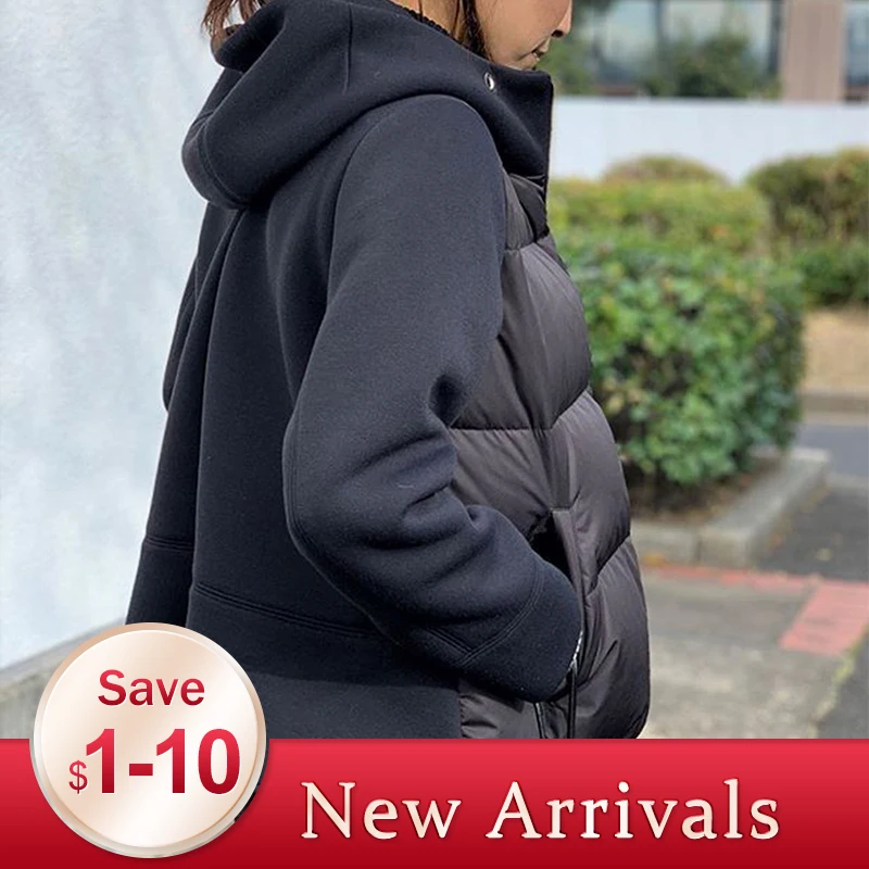 

Spring Cotton Padded Jacket Women Hooded Solid Korean Basic Oversized Parkas Office Ladies Winter Coats Patchwork Black Outwear
