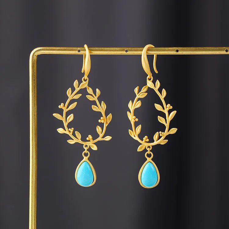 

CMajor S925 Sterling Silver European and American Style Fashion Temperament Water Drop Shape Turquoise Drop Earrings for Women