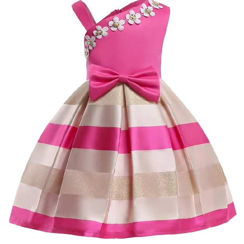 Платье в полоску на подтяжках для девочек, держащих букет невесты на свадьбе; детские кружевные платья в полоску для маленьких девочек; торжественные вечерние платья для дня рождения