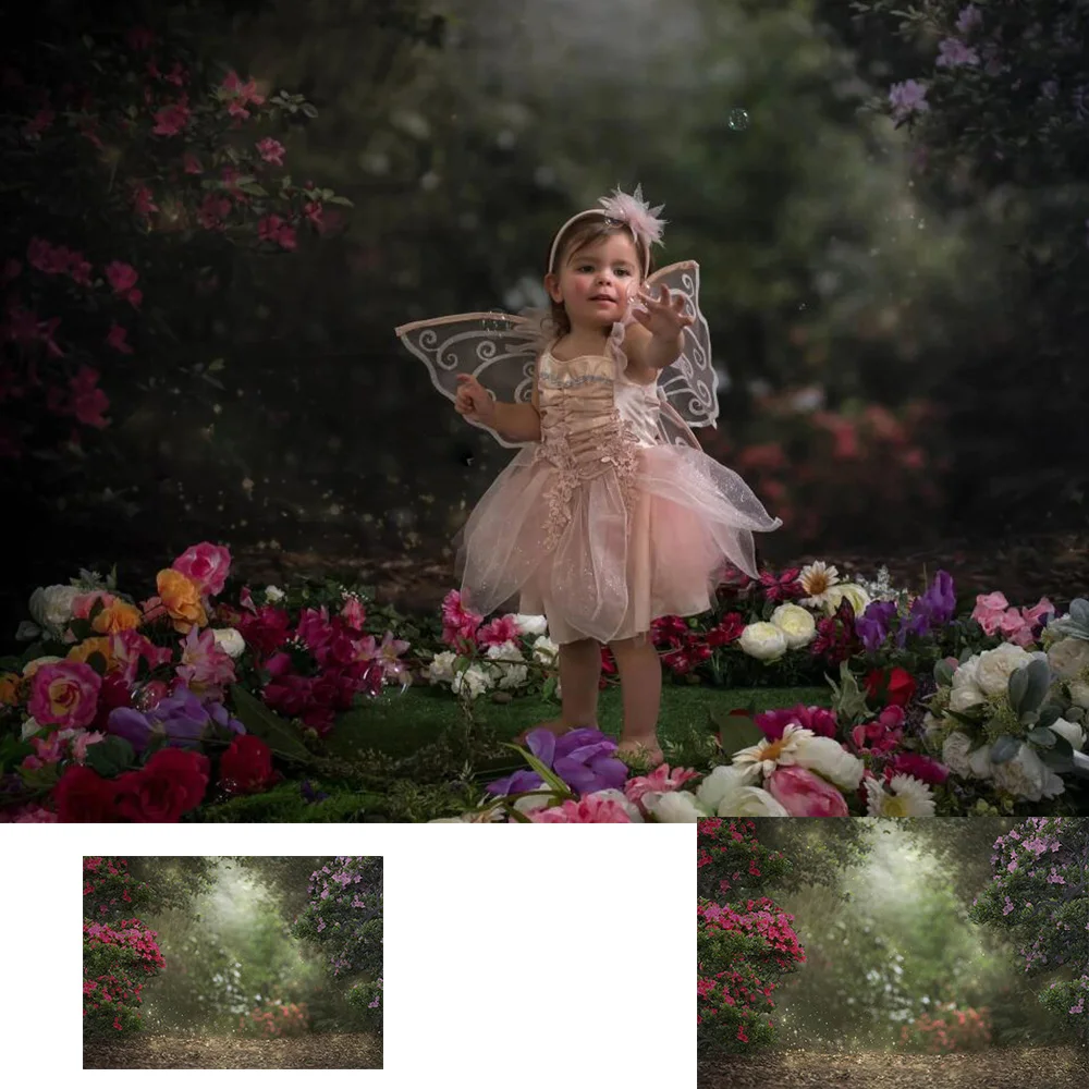 Фон для детской портретной фотосъемки с лесными цветами Художественный фон