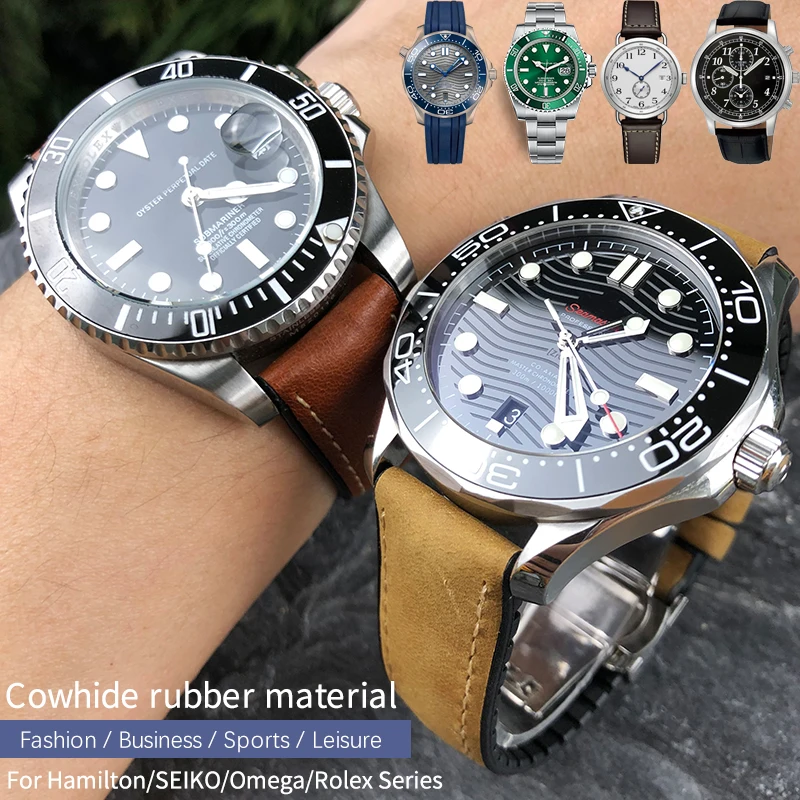 Gelang Jam Tangan Karet Kulit Sapi Asli 20Mm 21Mm 22Mm Cocok untuk SEIKO  SKX Hamilton Omega Role Submariner Silikon Tali Kulit Anak Sapi|Watchbands|  - AliExpress