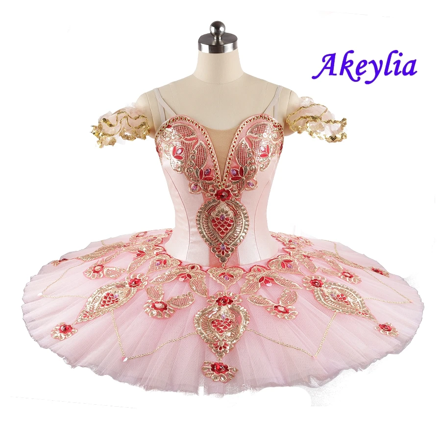 Женское балетное платье-пачка, классическое розовое платье с персиковым узором