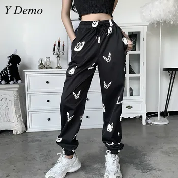 

Y Demo Gothic Butterfly Printing High Waist Drawstring Women Cargo Pants