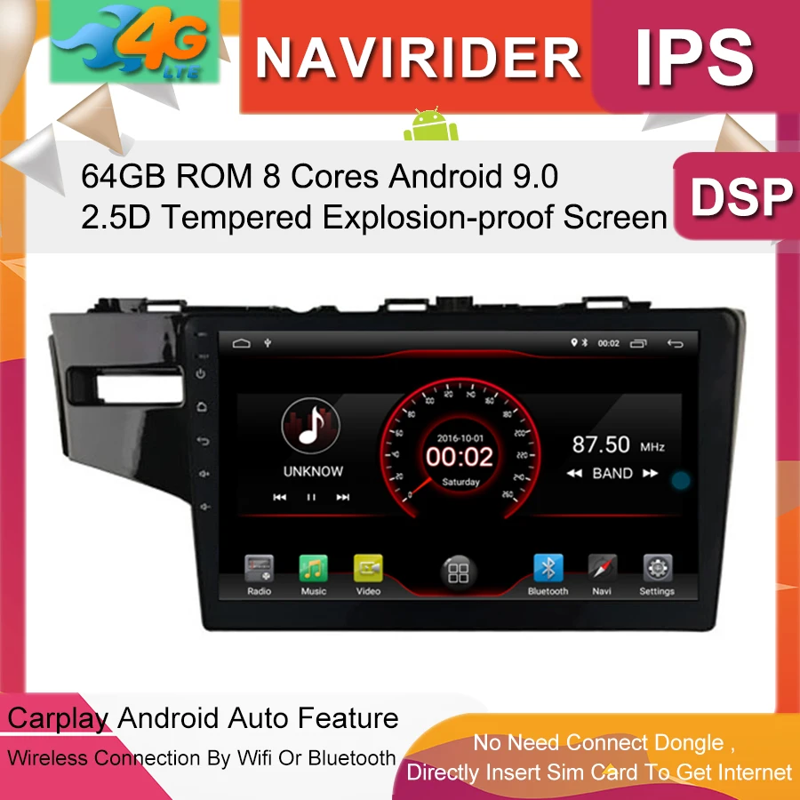 Clearance Car Multimedia Player 10.2inch IPS Screen Monitor GPS tape recorder Bluetooth Android 9.0 For HONDA FIT JAZZ 2014 Auto Audio 0