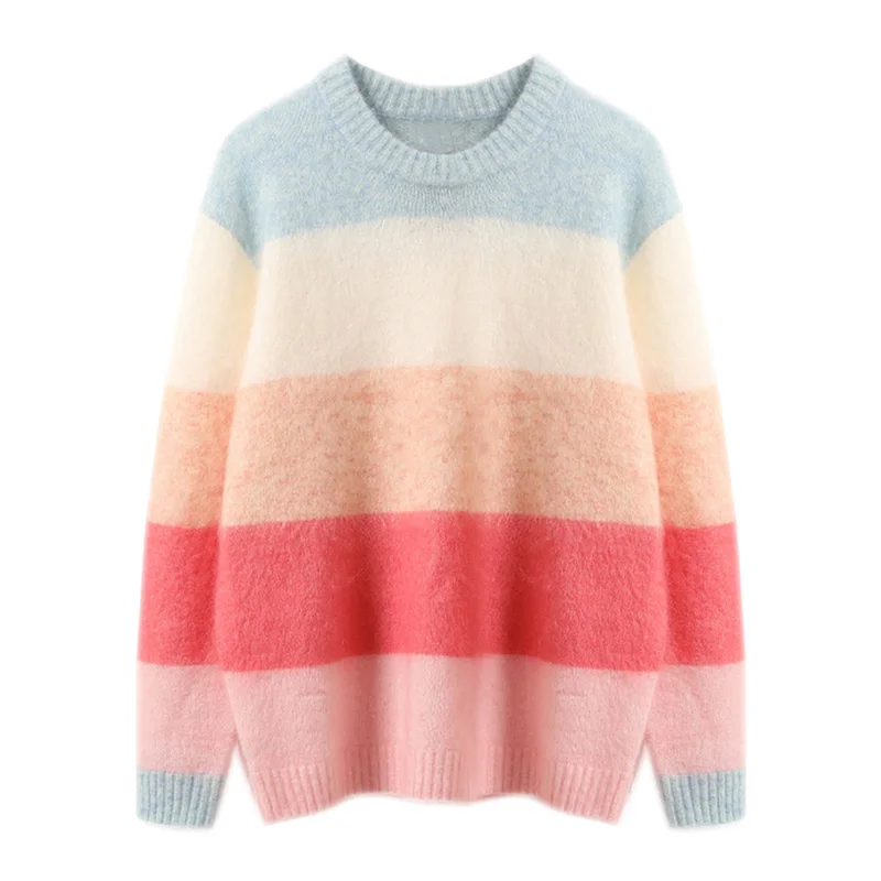 CAMIA Acne Studio Радужный цвет, сочетающийся свитер с круглым вырезом, мохер, полосатый свободный свитер для женщин