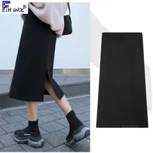 Зима весна Высокая талия миди юбки для женщин корейский стиль Дизайнерская одежда Черный Сплит бархат юбка 1208
