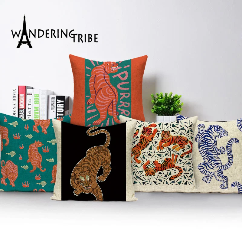Cushion Case Pillow-Covers Jungle Animal-Sofa-Bed Linen Tiger Home-Decor Autumn Cute